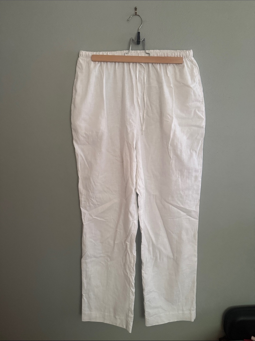 Liz Baker White Drawstring Linen-Blend Pants